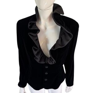 vintage:: 80s Velvet Blazer Ruffled Collar by Oleg Cassini